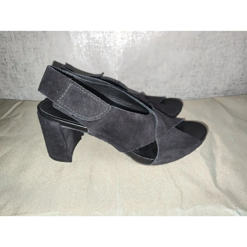 Pedro Garcia Black Suede Cross Strap Slingback Sandals Sz 39